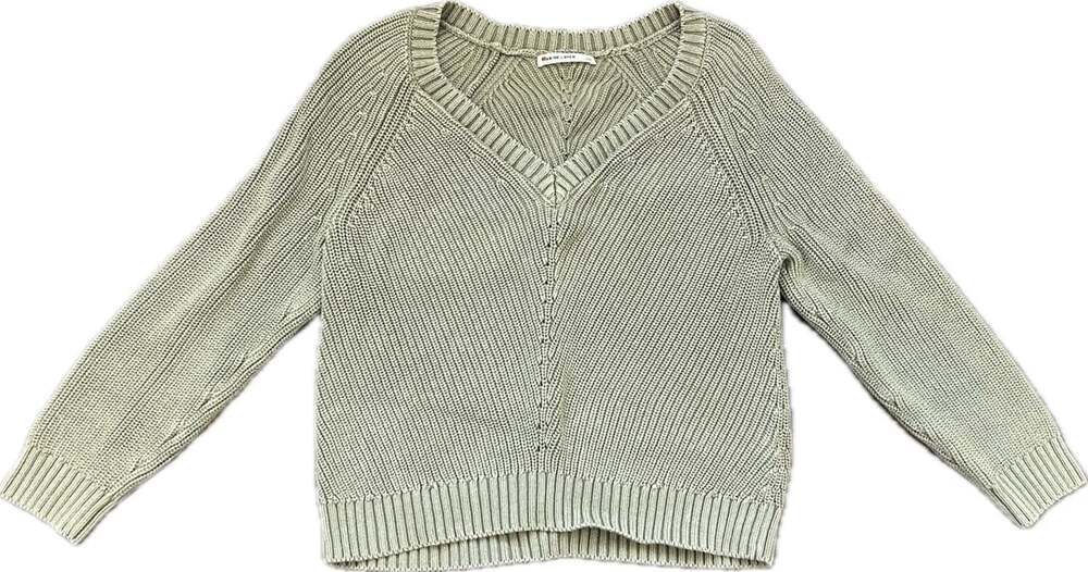 Marine Layer Women Camel 100% Cotton V-Neck Chunky Knit Sweater w Pointelle